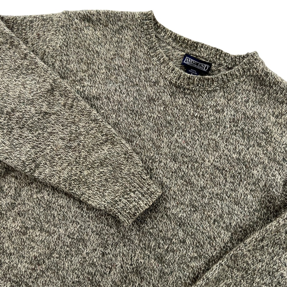 VTG 90s Lands End Fisherman Wool Sweater Mens M Brown Recycled Marled Knit USA